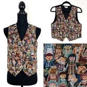 Vintage 90s Vest Tapestry Waistcoat International Children Around World Teacher